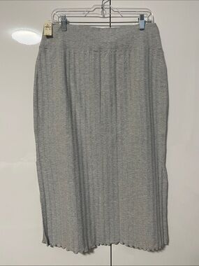 NWT AERIE OFFLINE Cotton Ribbed Knit Midi Skirt - Light Gray, Size L